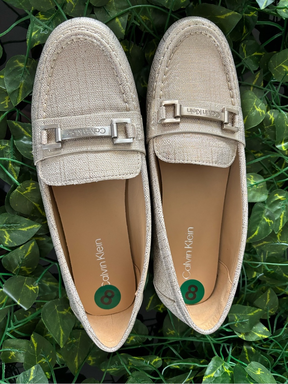 Calvin Klein Metallic Cream Tweed Slip-On Loafers